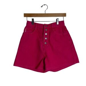 Vintage bongo button fly‎ pink denim jean shorts  big logo on back size 5